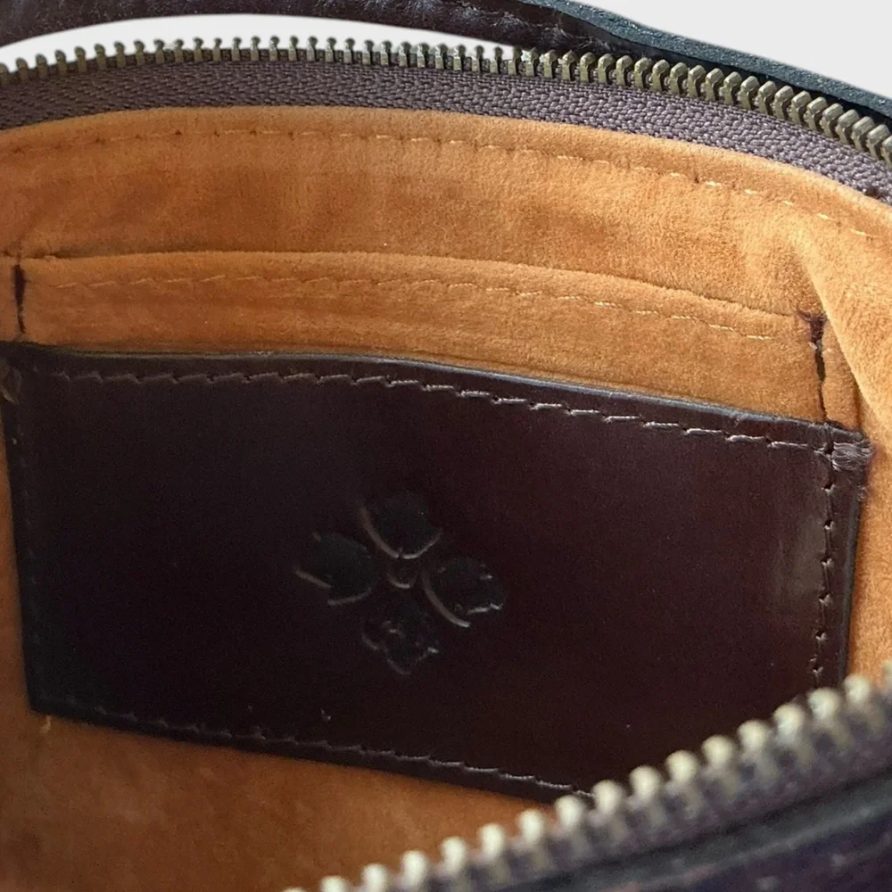 Patricia Nash Brown Leather Faux Fur Trim Wristlet Clutch Zip Pouch